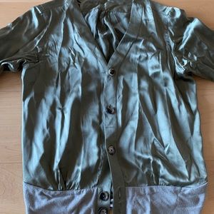 100% silk charmeuse olive colored cardigan